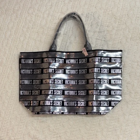Victoria's Secret Black and Silver Striped Tote - Picture 4 of 6